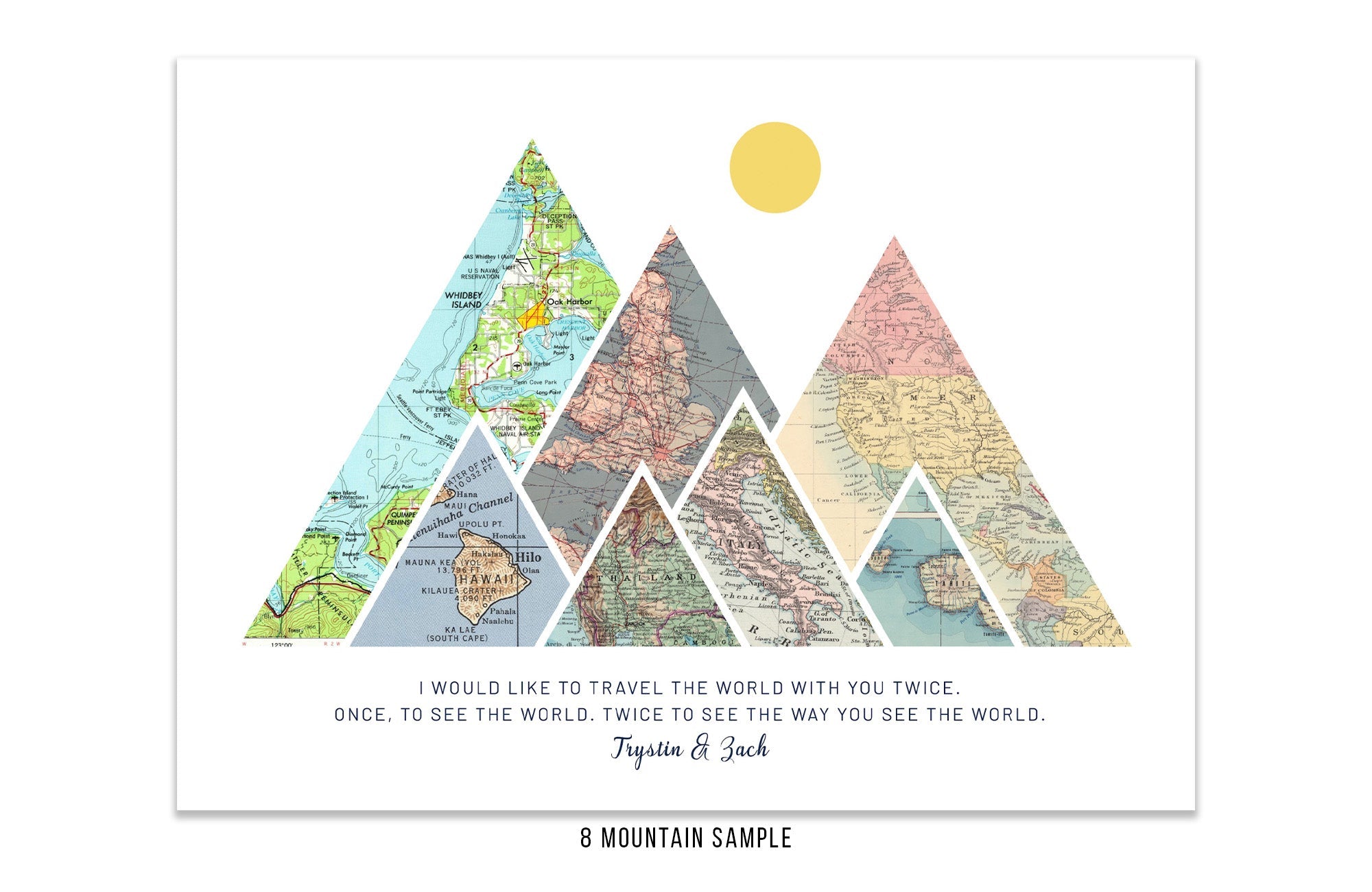 Valentines Day Gift For Husband, Romantic Valentines Day Gift For Him, Vintage Map Scans Map World Vibe Studio 16X20 7 Mountains