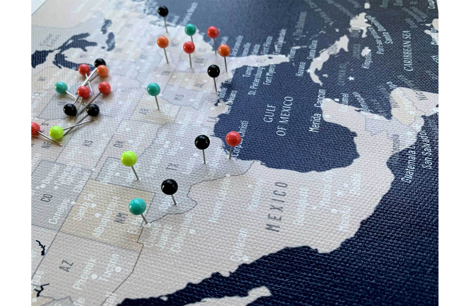 World Map Canvas, Navy, Push Pin Map Map World Vibe Studio