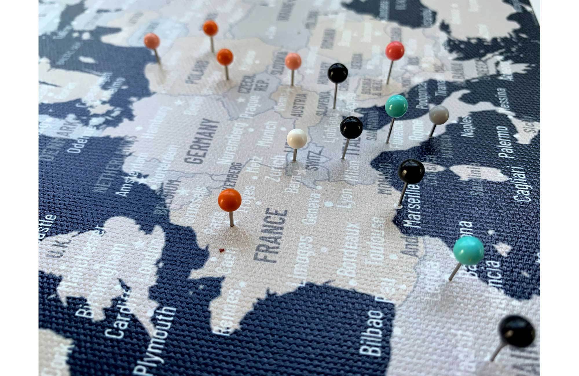 World Map Canvas, Navy, Push Pin Map Map World Vibe Studio