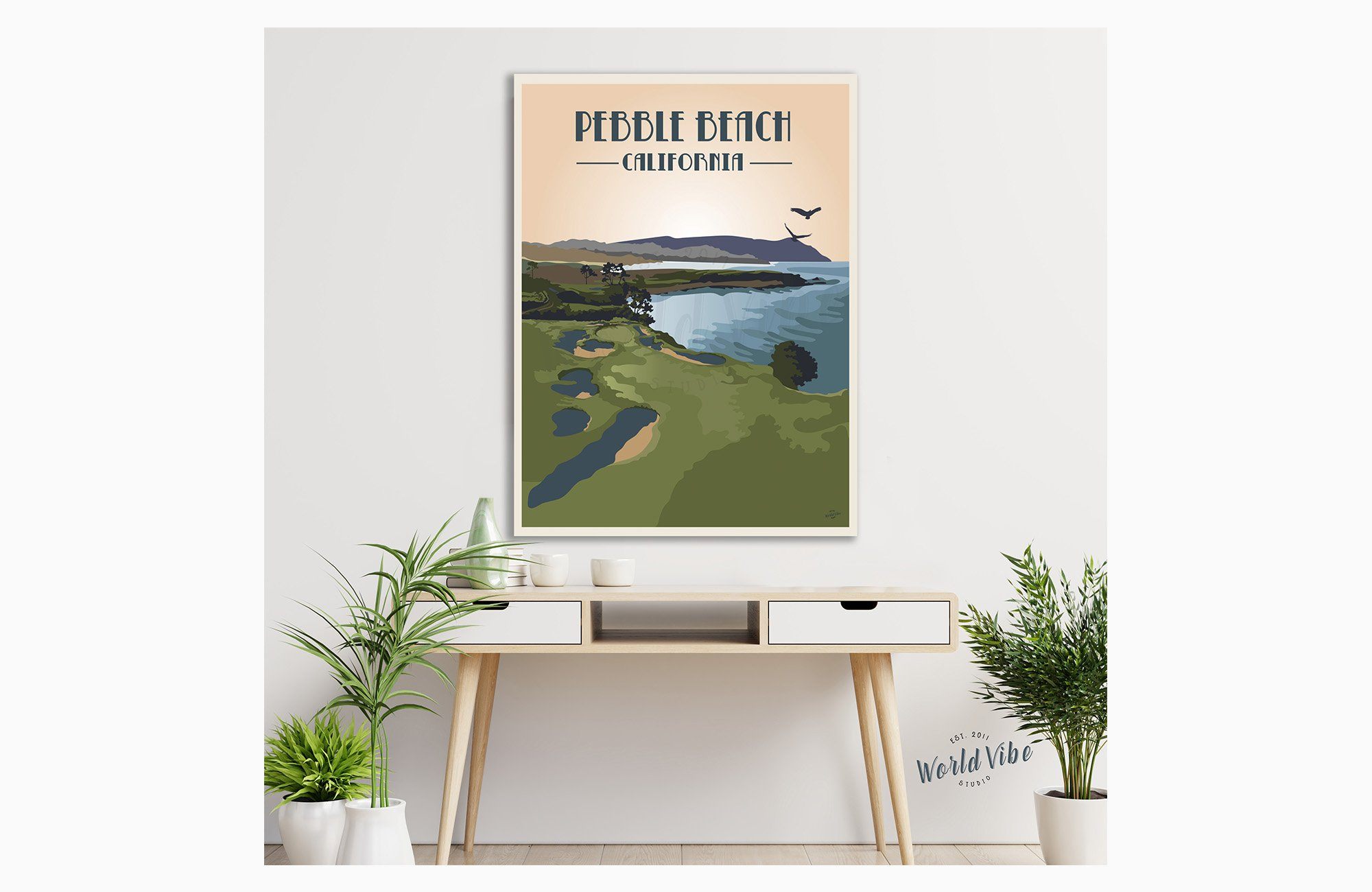 Pebble Beach Golf Club Poster, Golf Clubs of America, Unframed Map World Vibe Studio