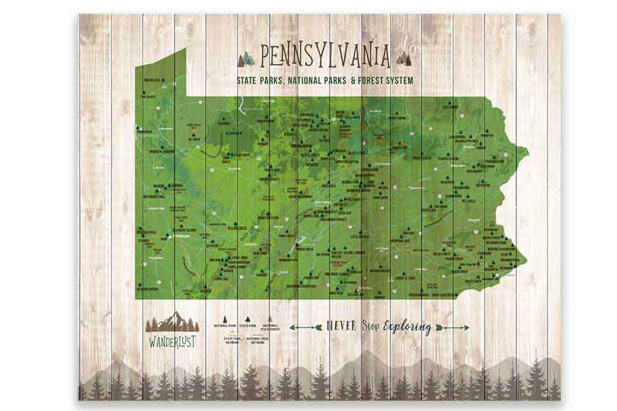 Pennsylvania State Park Map, Custom options Map World Vibe Studio 12X16 Green