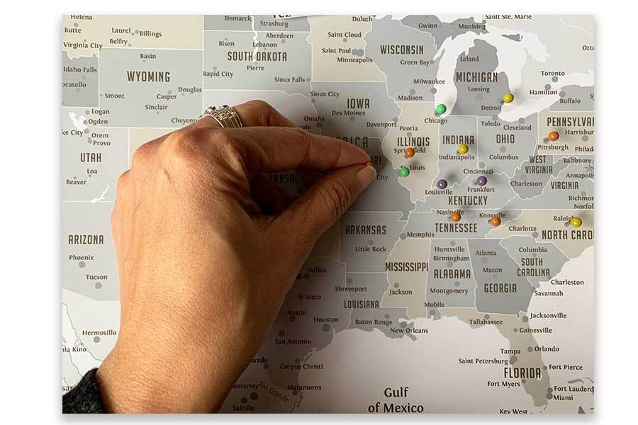 North America Map with Caribbean Islands, Push Pin Map, Framed Map World Vibe Studio