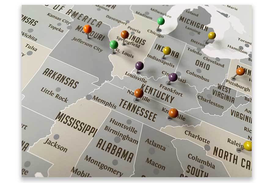 North America Map with Caribbean Islands, Push Pin Map, Framed Map World Vibe Studio