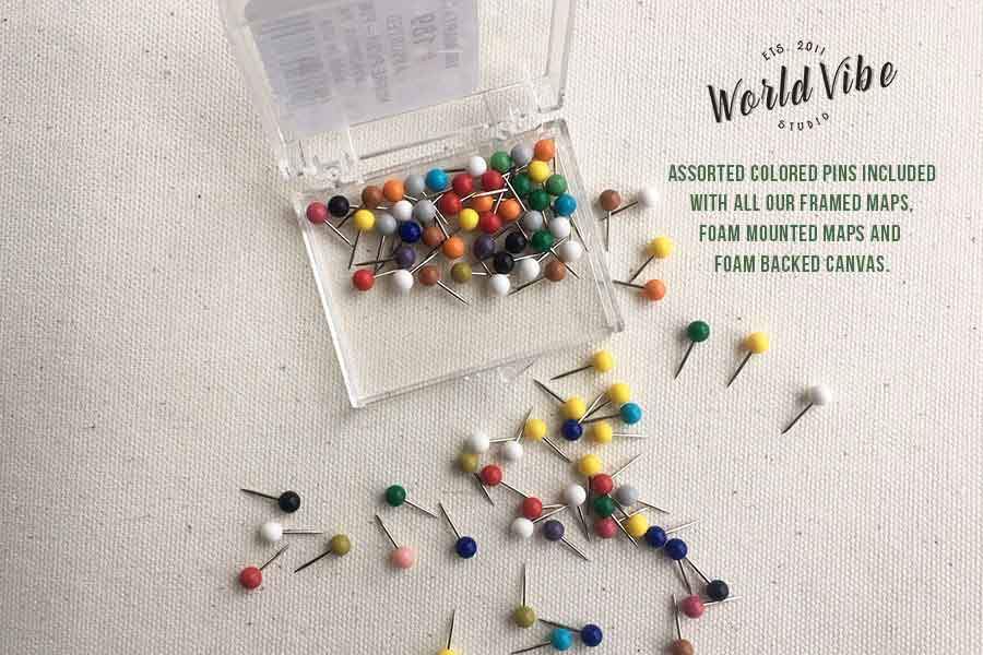 Push Pin Canvas Map, Neutral, Many Sizes Map World Vibe Studio