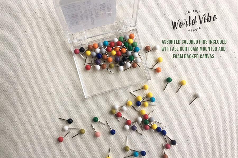 World Map on Canvas, Photo Board, Large, Pins included, 48 W X36 H Map World Vibe Studio