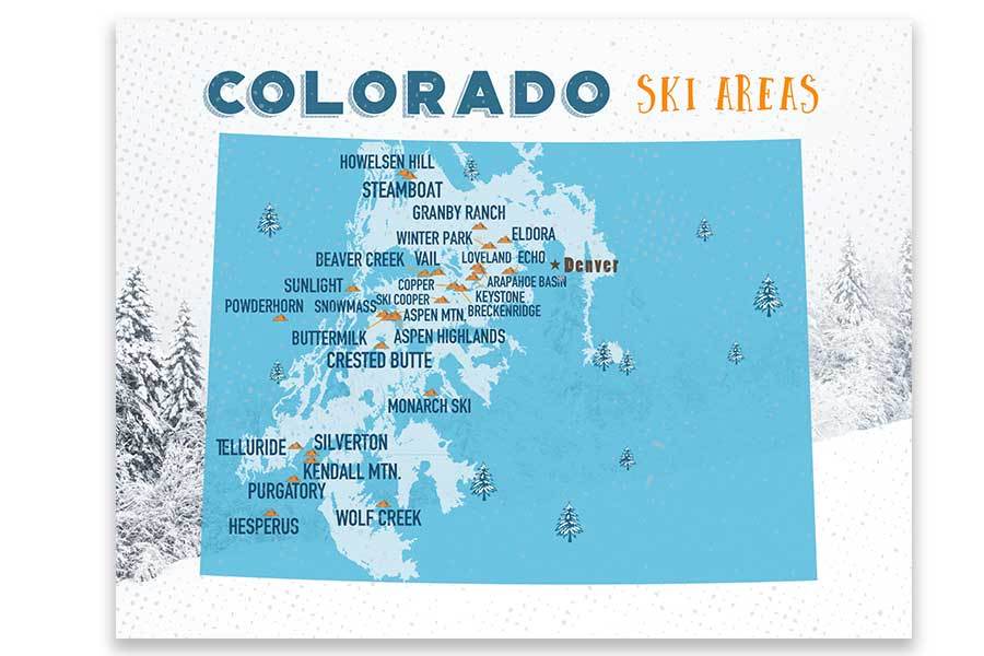 Colorado Ski map, Wall art Print Map World Vibe Studio 11X14 ski-blue