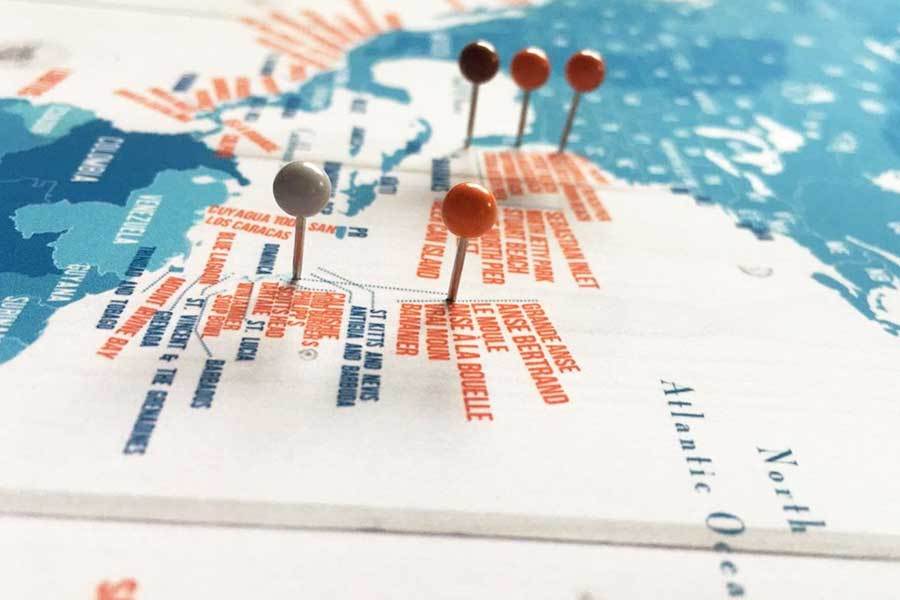 Surfing Map, Foam Mounted with Push Pins Map World Vibe Studio