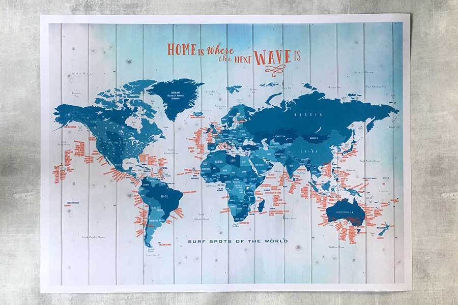 Surf Spots of the World, Map Poster Map World Vibe Studio