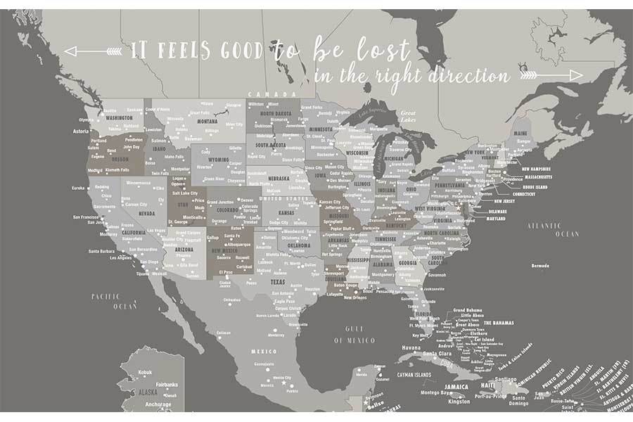 US Canvas Map with Caribbean, Photo Board Map World Vibe Studio
