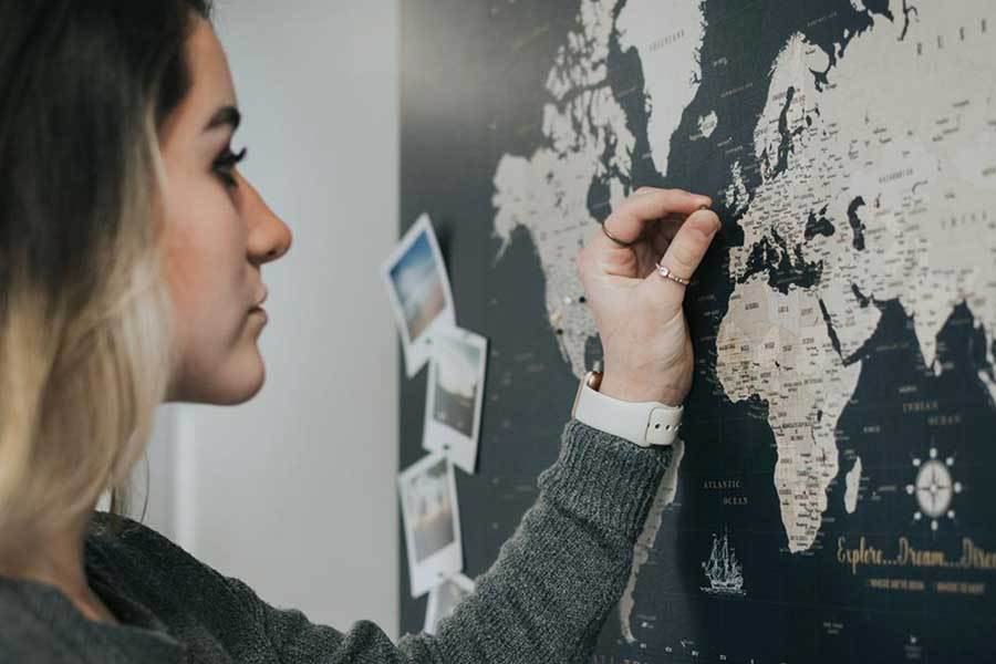 World Map on Canvas, Photo Board, Large, Pins included, 48 W X36 H Map World Vibe Studio