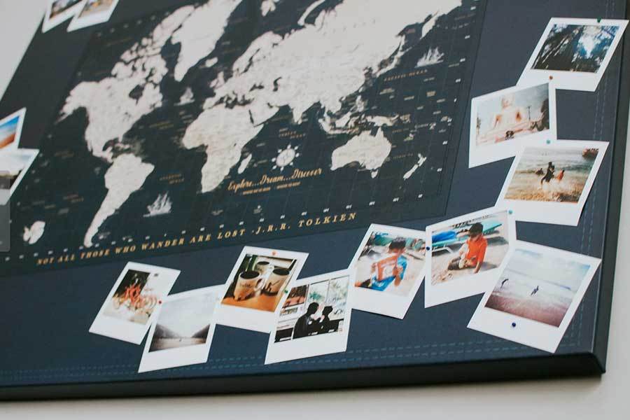 World Map on Canvas, Photo Board, Large, Pins included, 48 W X36 H Map World Vibe Studio