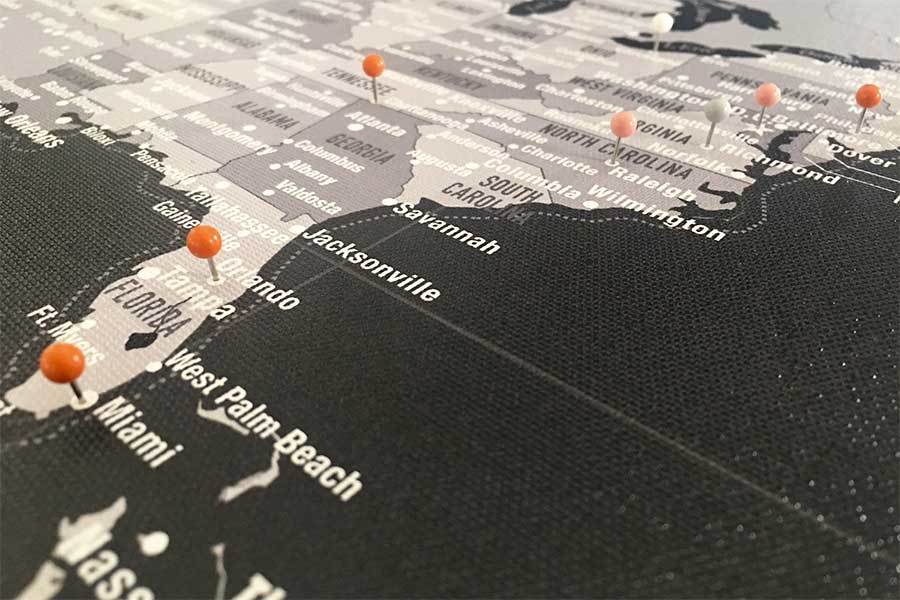 US Map with Caribbean, Canvas Board, Modern Charcoal Map World Vibe Studio