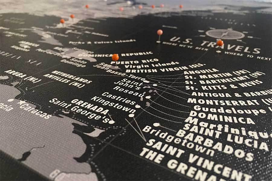 US Map with Caribbean, Canvas Board, Modern Charcoal Map World Vibe Studio