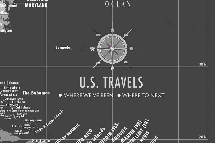 US Map with Caribbean, Canvas Board, Modern Charcoal Map World Vibe Studio