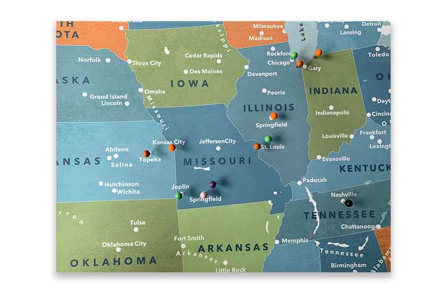 Map of USA, Poster, Orange and teals, Wall Decor Map World Vibe Studio