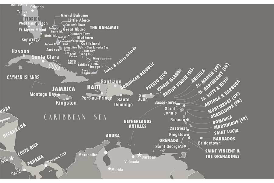 US Canvas Map with Caribbean, Photo Board Map World Vibe Studio