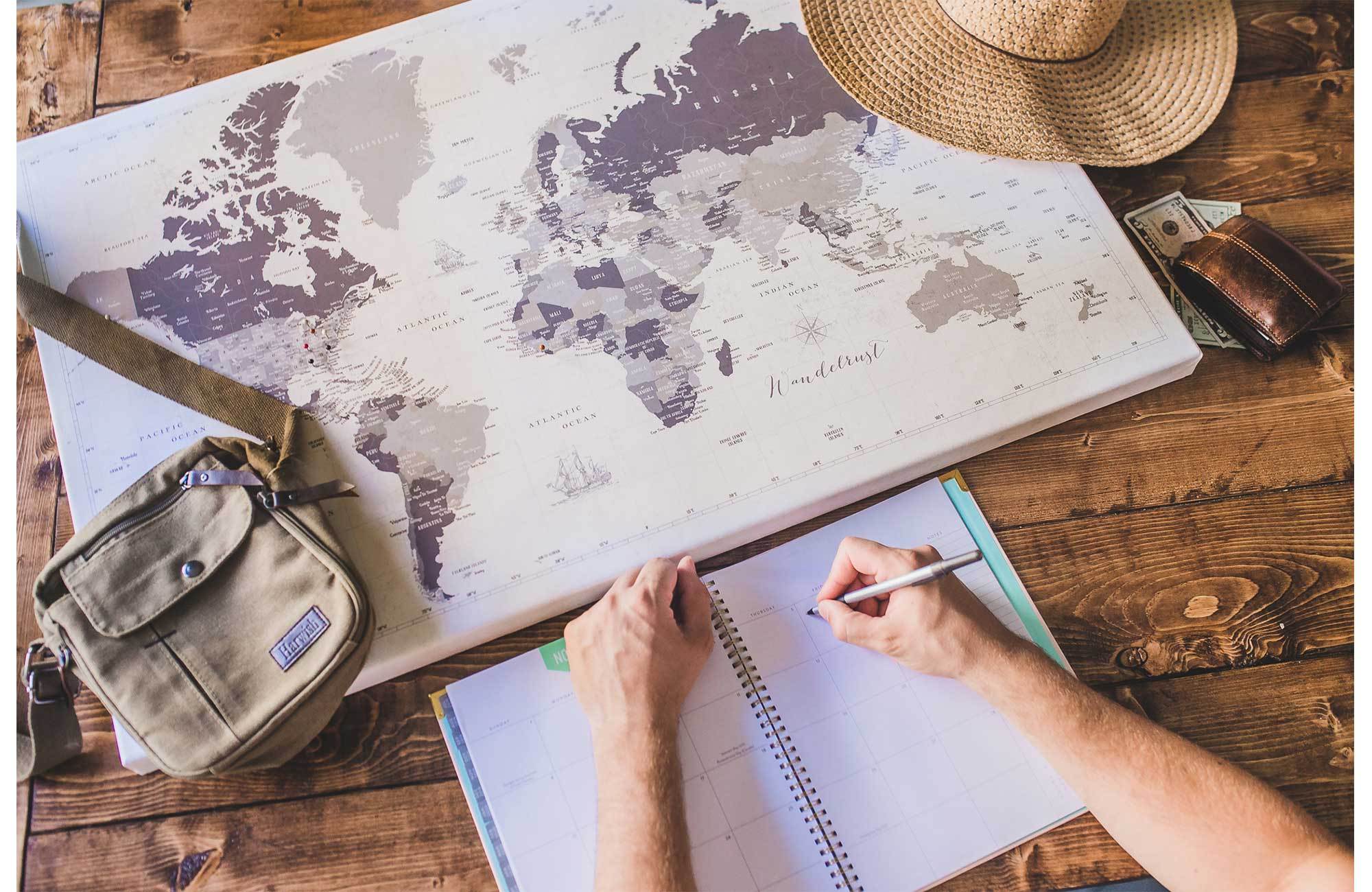 Push Pin Canvas Map, Neutral, Many Sizes Map World Vibe Studio