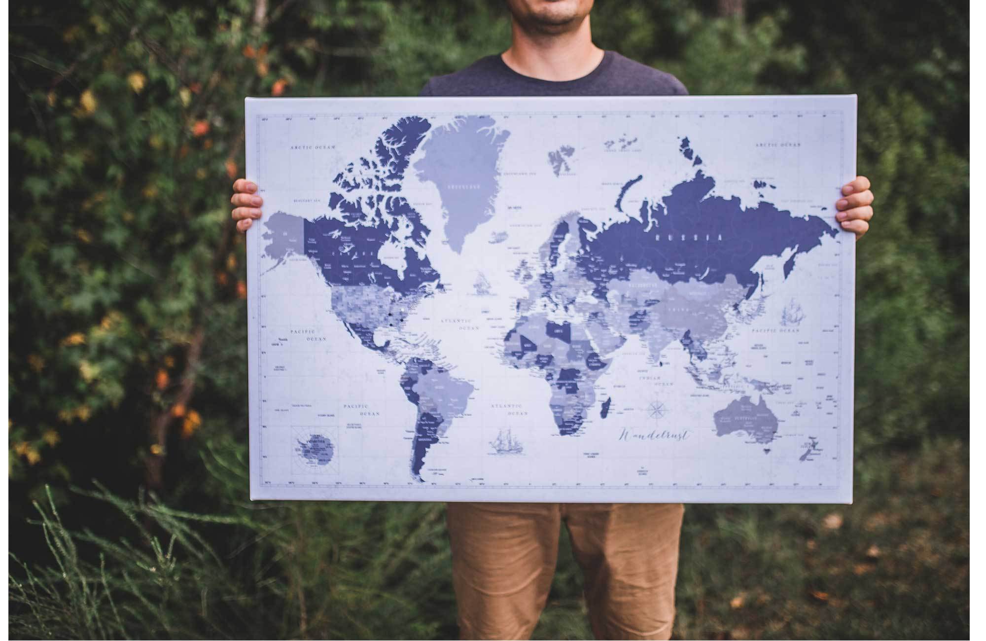 Push Pin Canvas Map, Neutral, Many Sizes Map World Vibe Studio