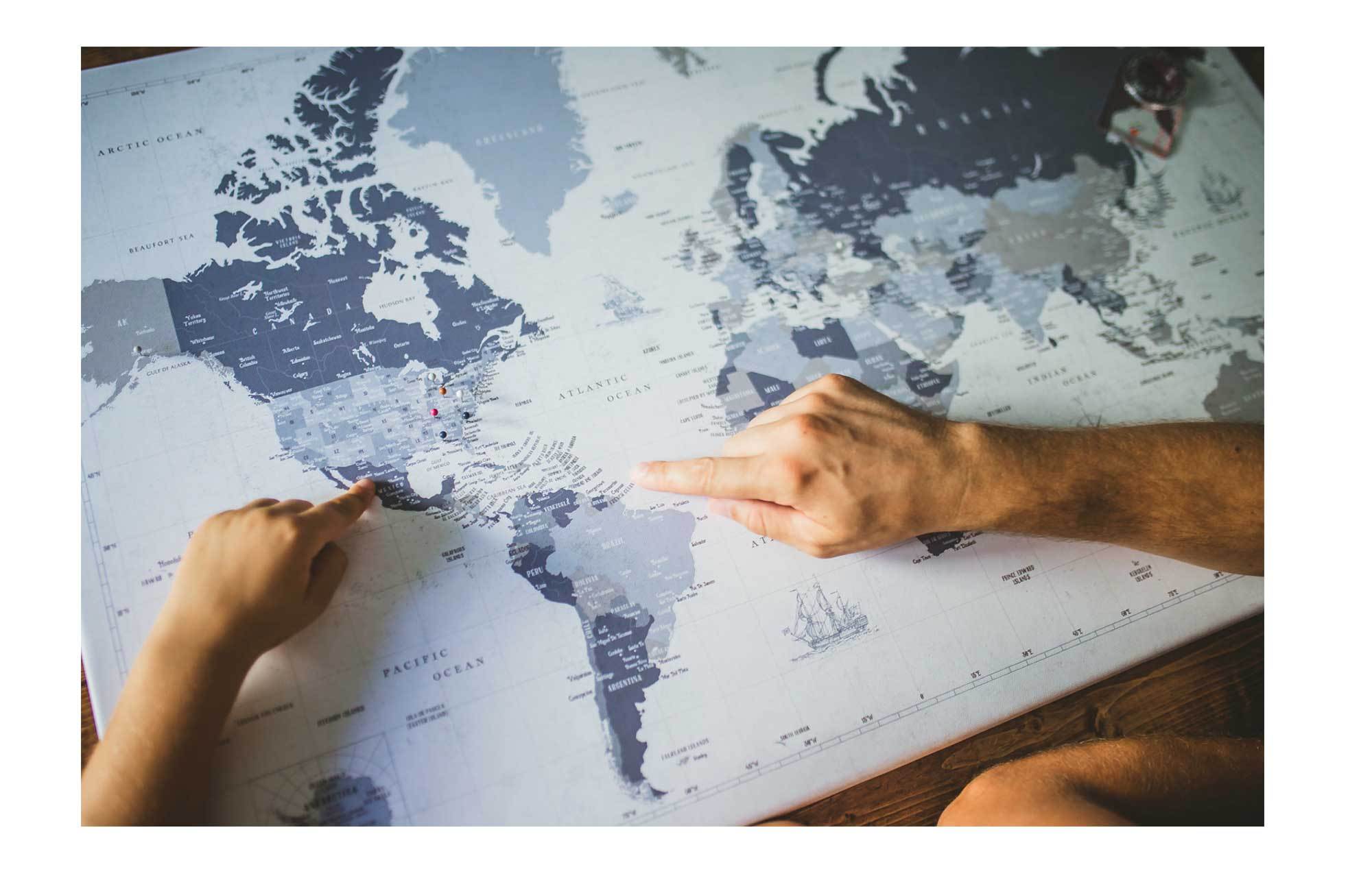 Push Pin Canvas Map, Neutral, Many Sizes Map World Vibe Studio