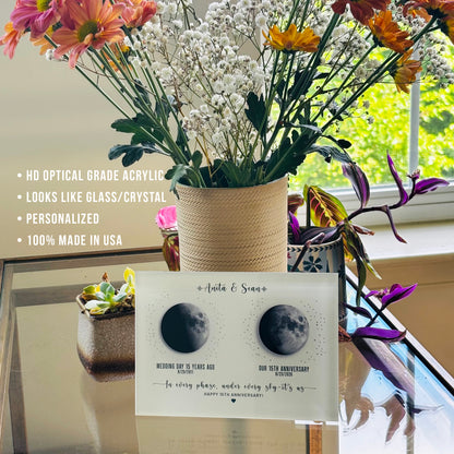 15 Year Anniversary Gift for Him | Personalized Moon Phase &amp; Photo Acrylic Plaque for Husband Wife
