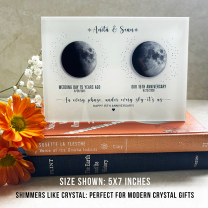 15 Year Anniversary Gift for Him | Personalized Moon Phase &amp; Photo Acrylic Plaque for Husband Wife
