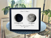 paper anniversary moon phase print framed, 1st wedding gift