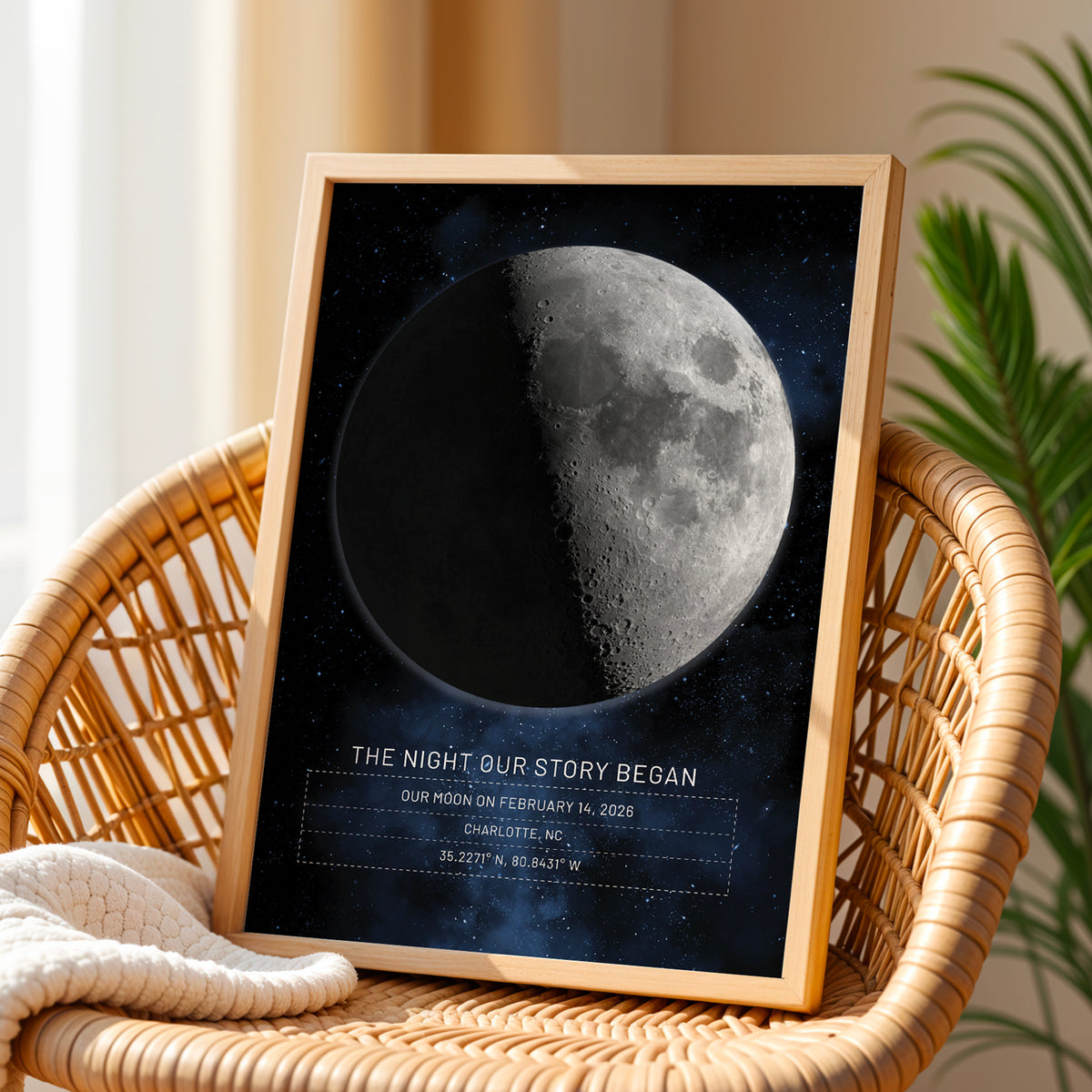 Custom moon phase print “The Night We Said Yes” with date and location, personalized 1st anniversary gift