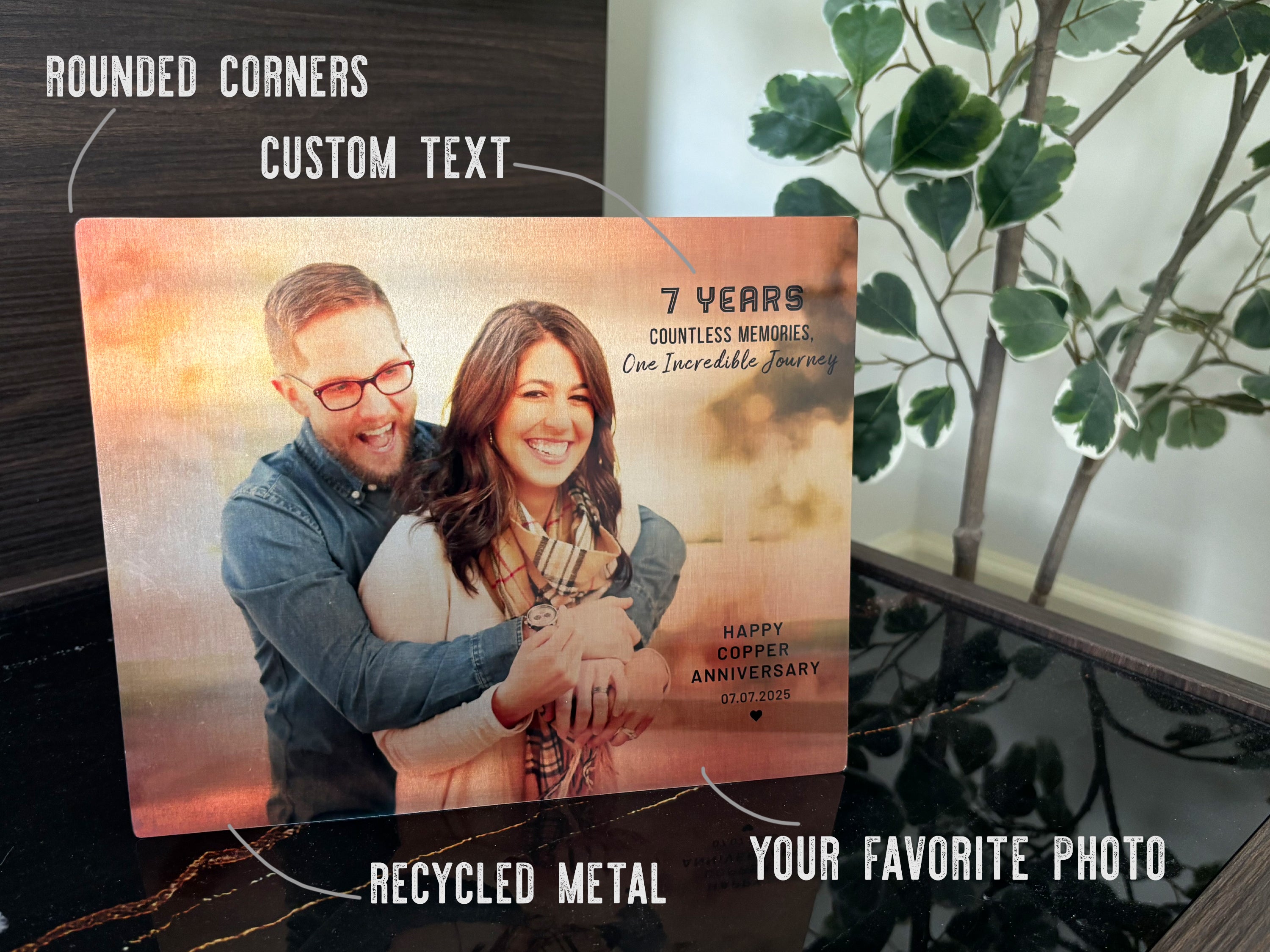 Custom 7th Anniversary Copper Gift – Personalized Photo on Metal Print, Printed on Aluminum