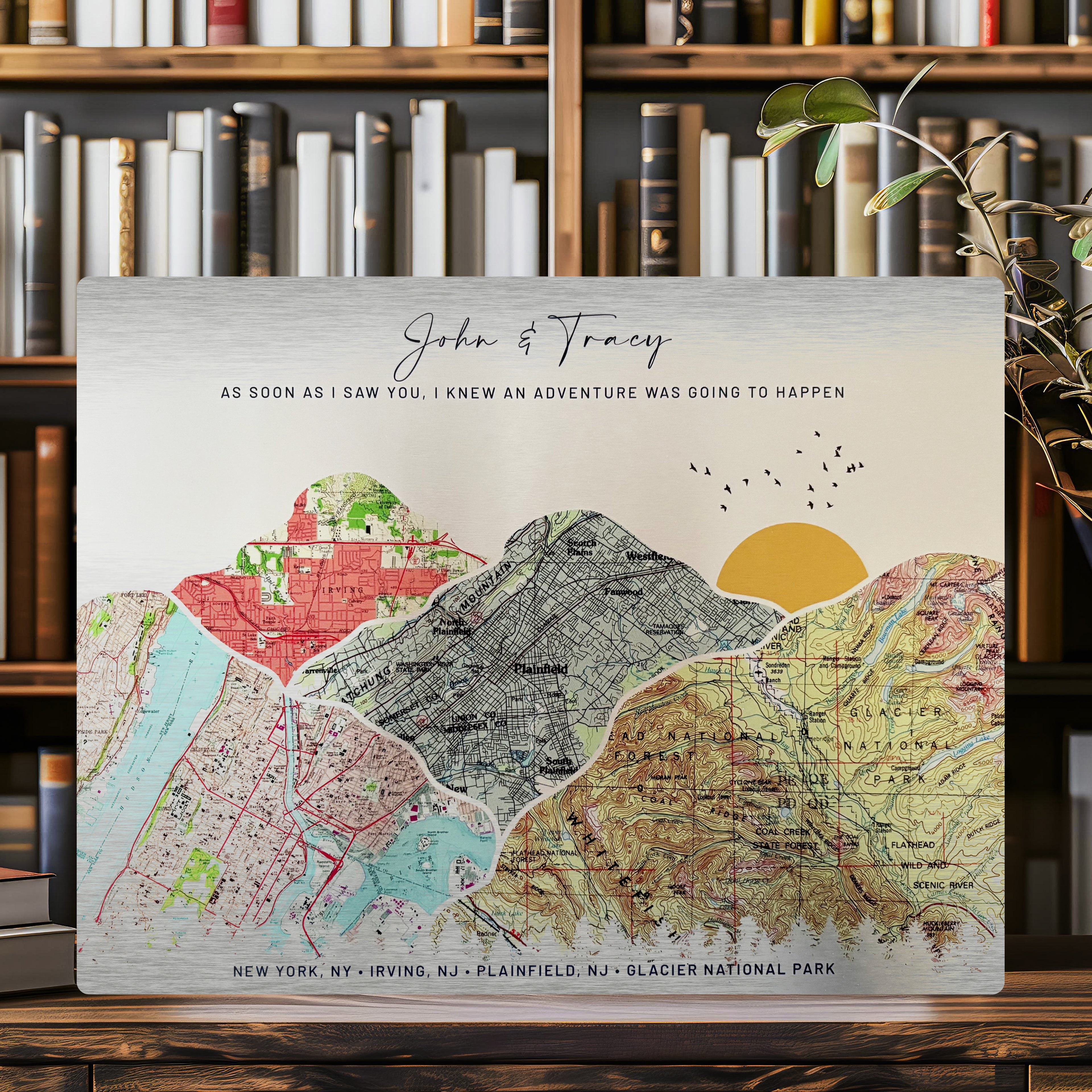 Personalized Tin Anniversary Map - 10th Anniversary Metal Wall Art on Aluminum