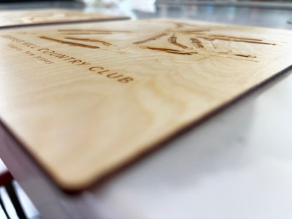 Custom Golf Course Maps Engraved on Birch Wood, Personalized Map World Vibe Studio 