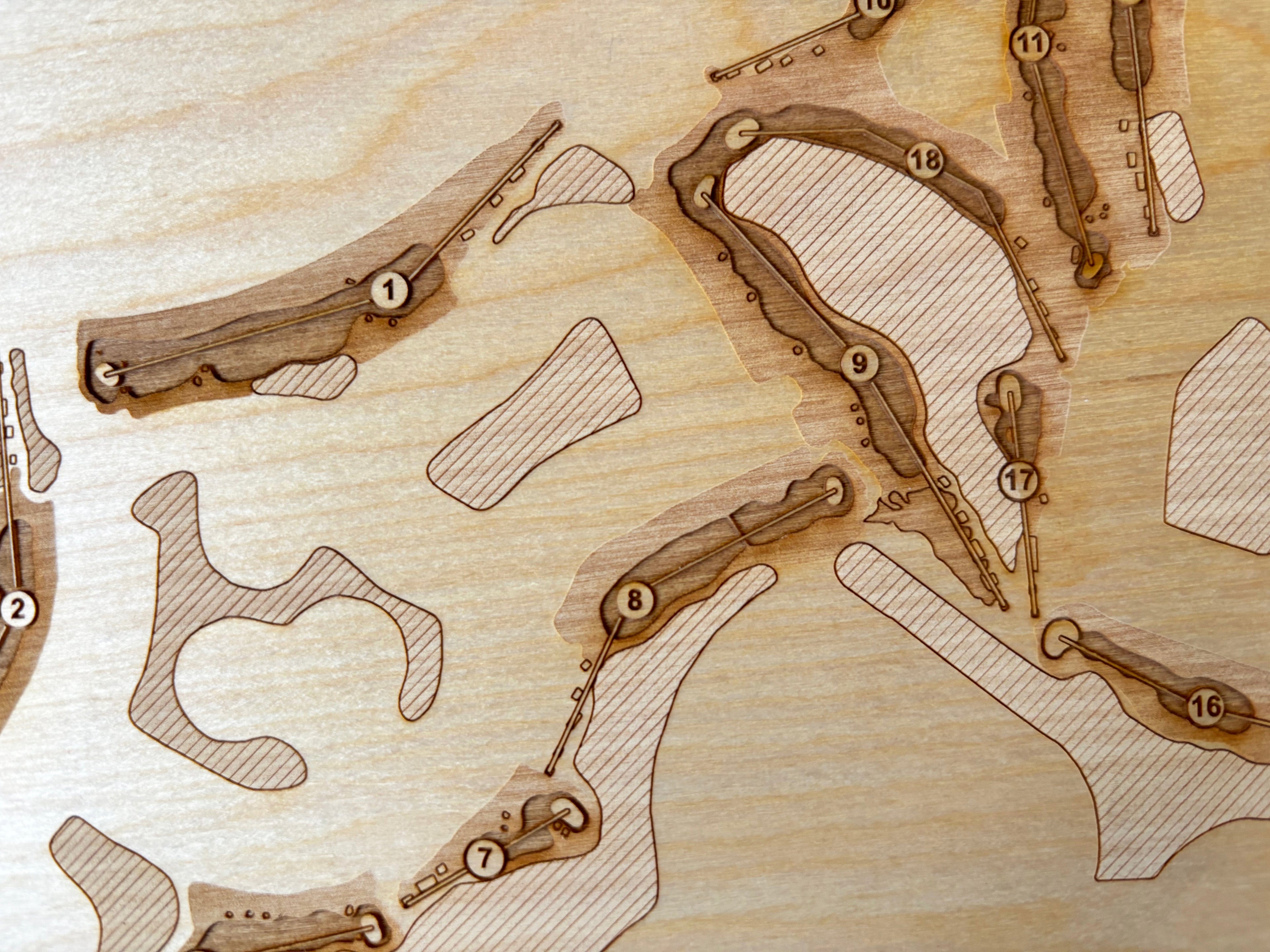 Custom Golf Course Maps Engraved on Birch Wood, Personalized Map World Vibe Studio 