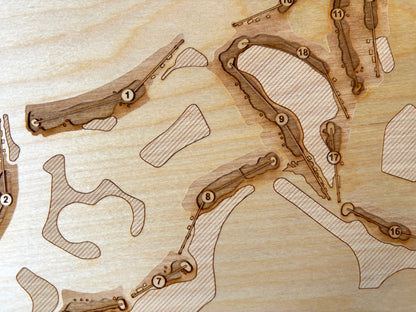 Custom Golf Course Maps Engraved on Birch Wood, Personalized Map World Vibe Studio 