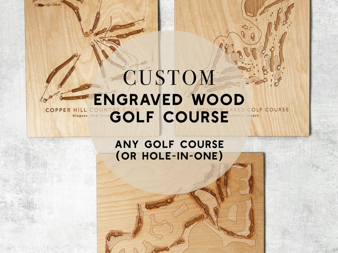 Custom Golf Course Maps Engraved on Birch Wood, Personalized Map World Vibe Studio 