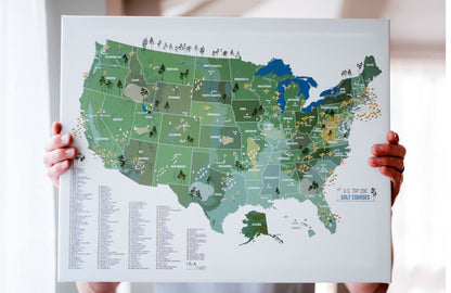 Golf Map of USA, Push Pin Board, CANVAS, Top 200 COURSES Map OrderDesk 