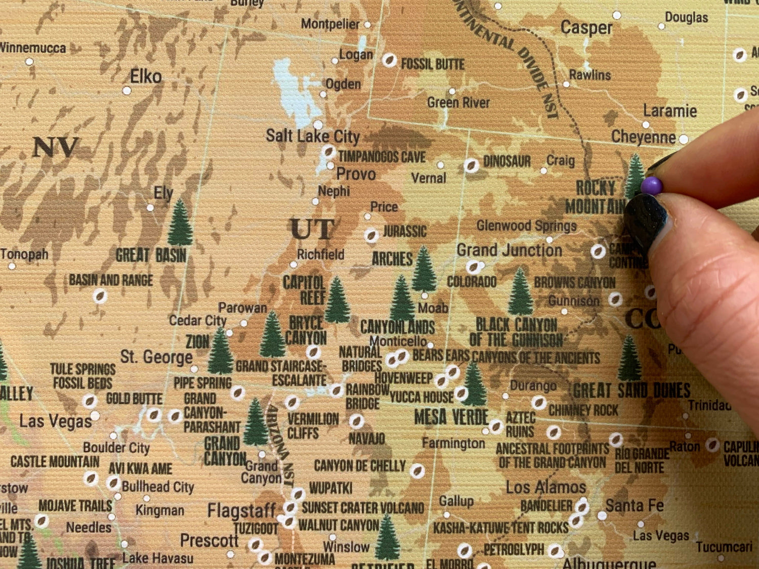 National Park Map, Includes National Monuments and Trails, Push Pin, Earthy CANVAS Map Map World Vibe Studio 