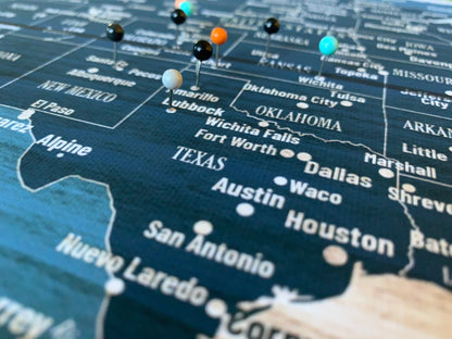 USA Push Pin Canvas Map, USA Road trip, Personalized, Rustic Blue Map World Vibe Studio 