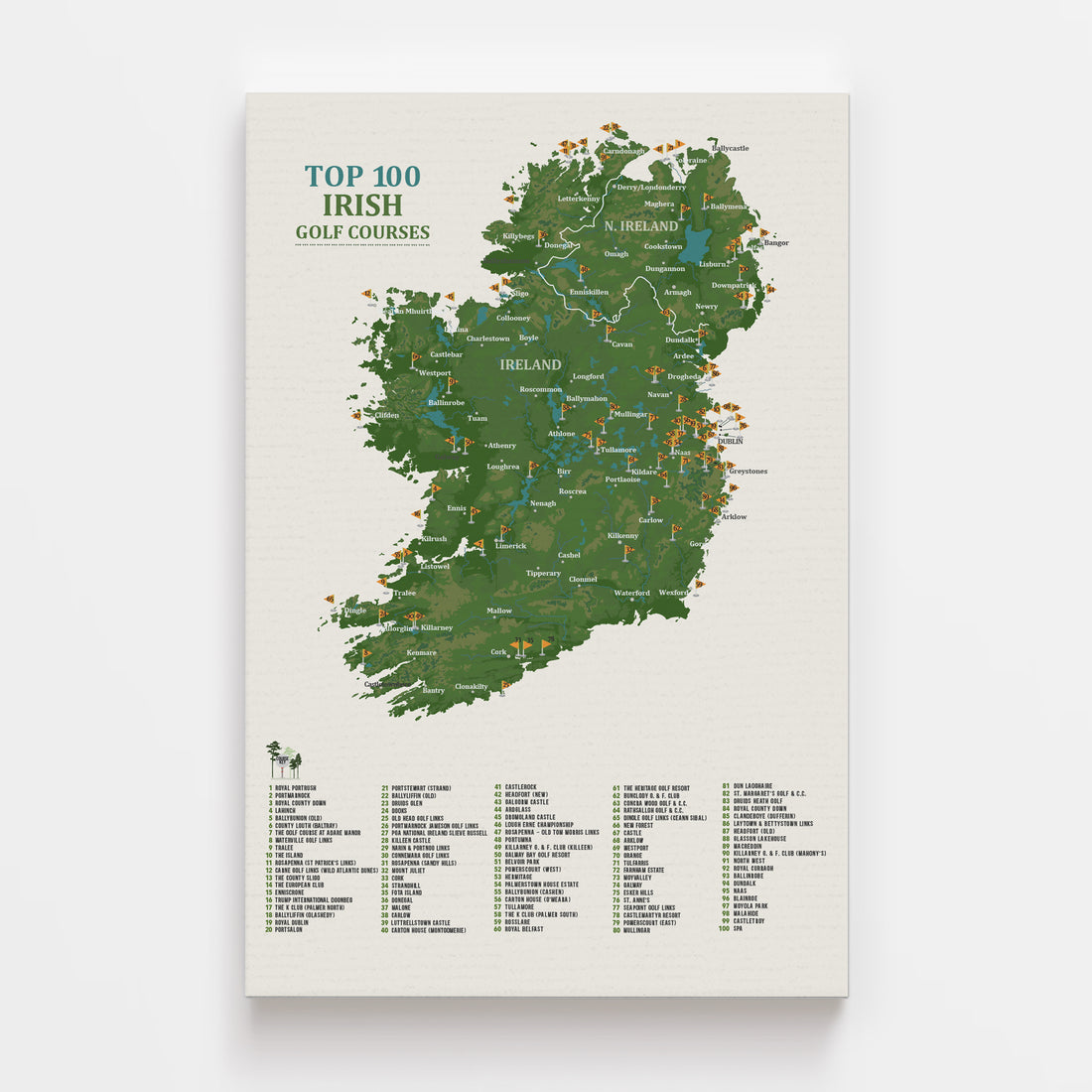 Ireland Golf Map, Push Pin Board, CANVAS, Top 100 Irish Courses, Personalized Map OrderDesk 
