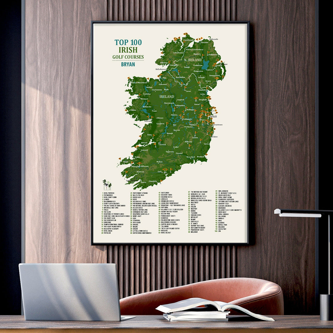 A framed wall map poster titled &
