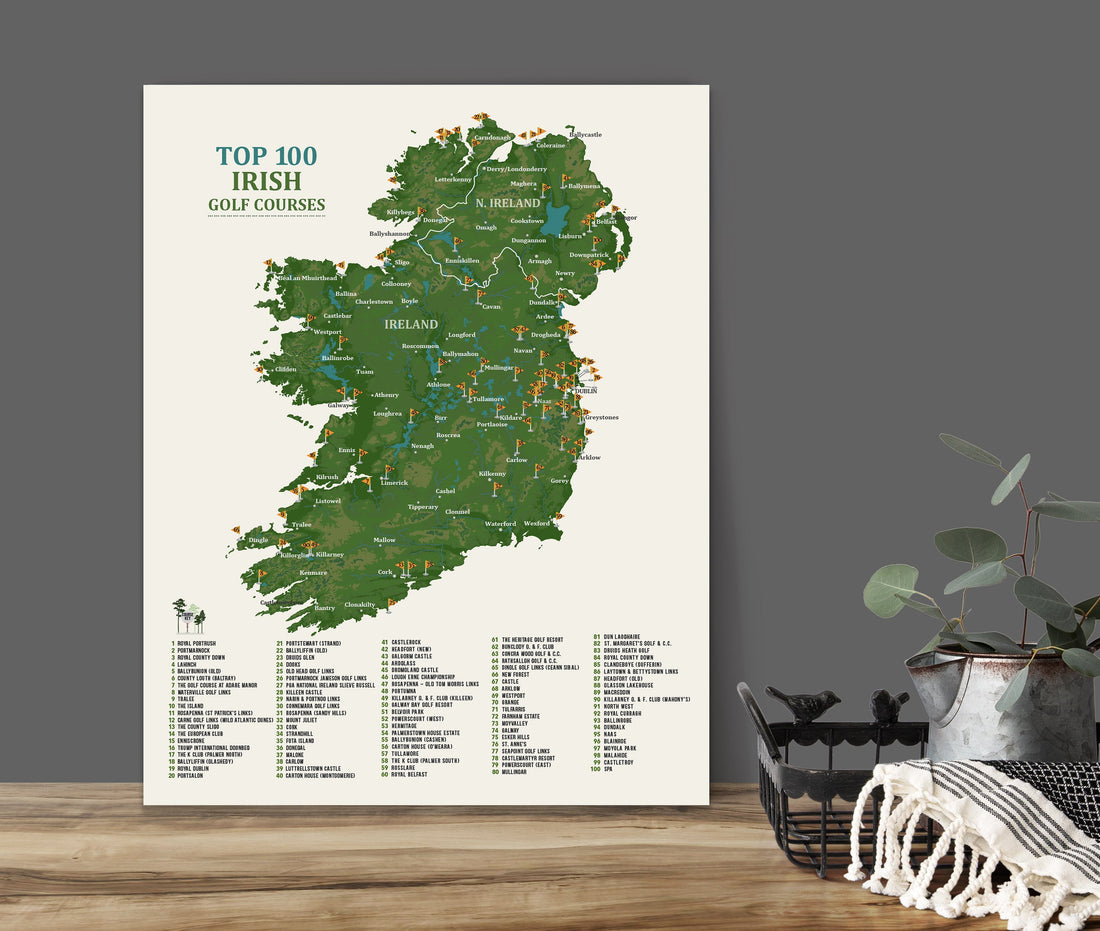 Ireland Golf Map, Push Pin Board, CANVAS, Top 100 Irish Courses, Personalized Map OrderDesk 