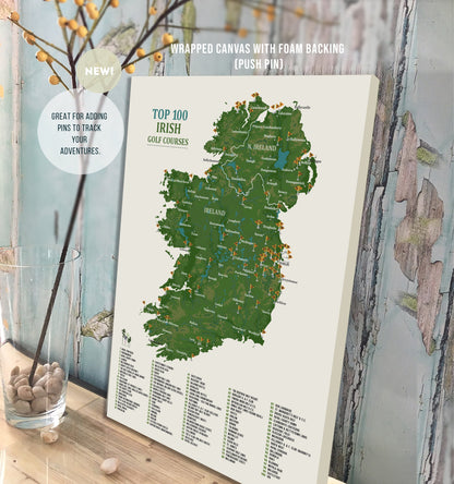 Ireland Golf Map, Push Pin Board, CANVAS, Top 100 Irish Courses, Personalized Map OrderDesk 