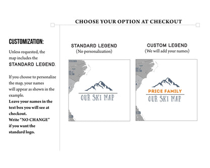 Ski Map of USA and CANADA, PERSONALIZED, Add Your Names Map World Vibe Studio 