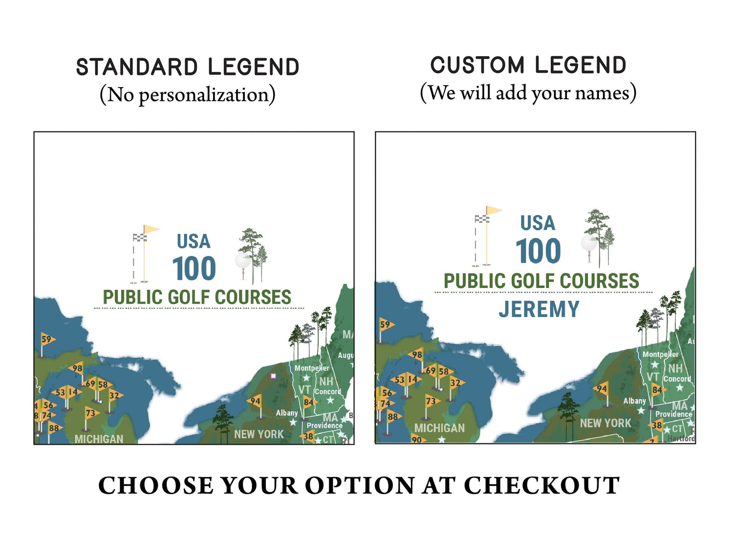 Greatest 100 Golf Courses in the USA, BLACK FRAMED CANVAS, Push Pin Board Map World Vibe Studio 