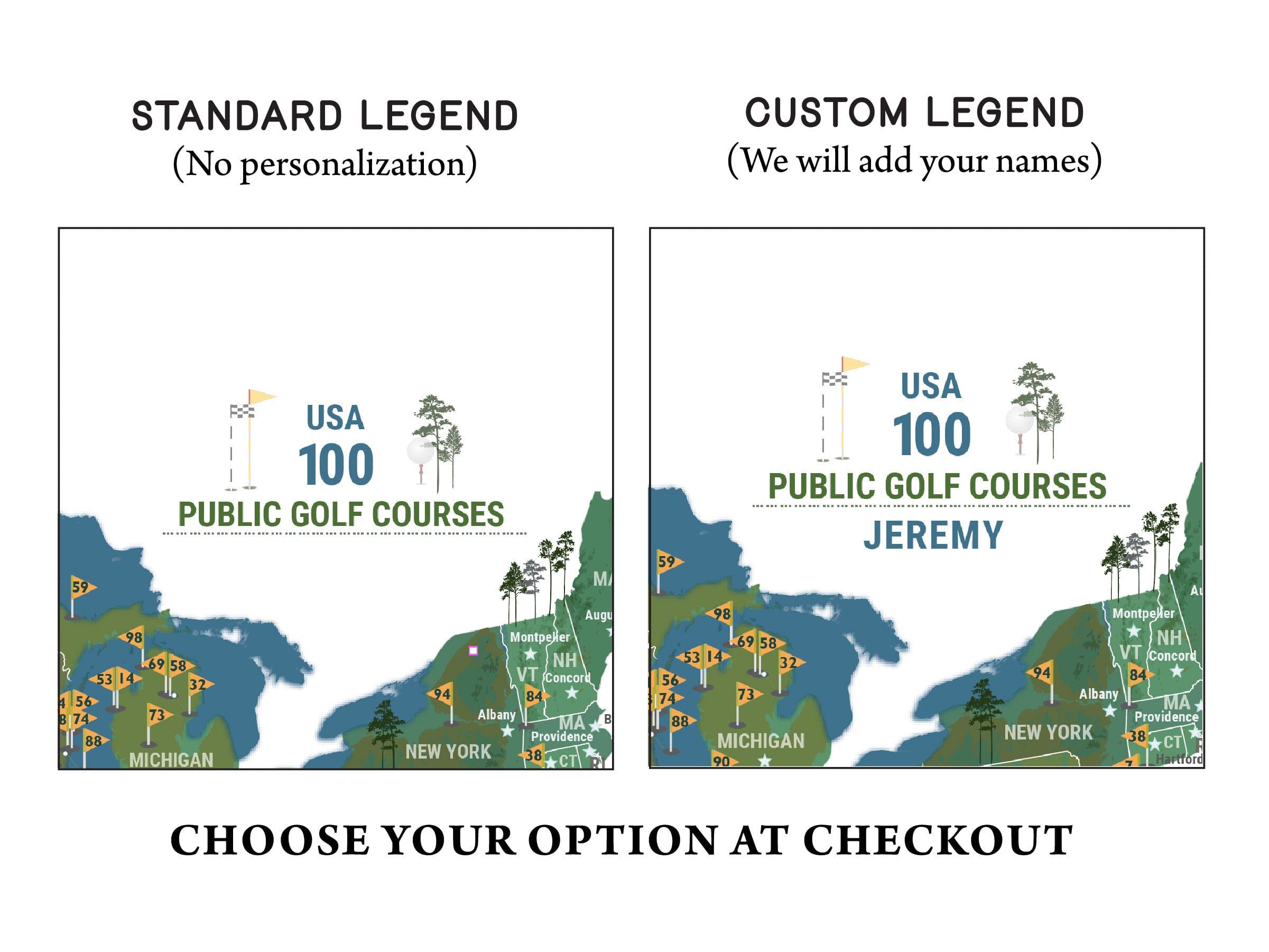 Greatest 100 Golf Courses in the USA, BLACK FRAMED CANVAS, Push Pin Board Map World Vibe Studio 