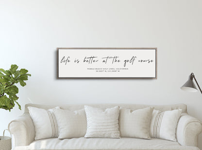 Golf Course Co-ordinates Sign, Canvas FARMHOUSE Style, Framed Option Map World Vibe Studio 