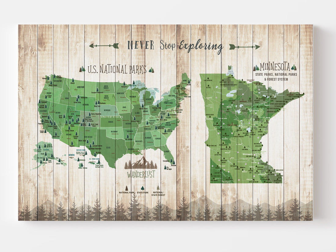 USA National Parks &amp; Minnesota State Parks Map – Push Pin Travel Tracker, Custom Wall Art (Copy)
