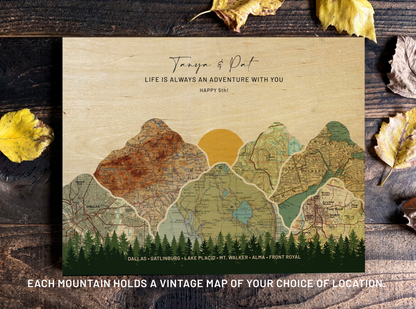 Personalized 5th Anniversary Wood Gift — Custom Adventure Map Gift for Him or Her