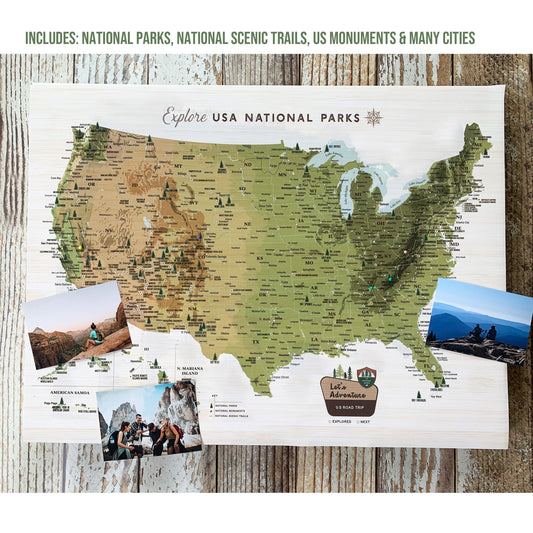 National Park Map, Includes National Monuments and Trails, Push Pin, Earthy CANVAS Map Map World Vibe Studio 