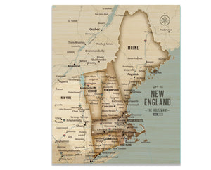 New England Canvas Pin Map, Push Pin Style, Vintage Style, Personalized Map World Vibe Studio 16X20 