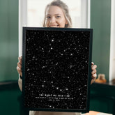 Person holding a framed star map poster with constellations. 1st paper anniversary gift