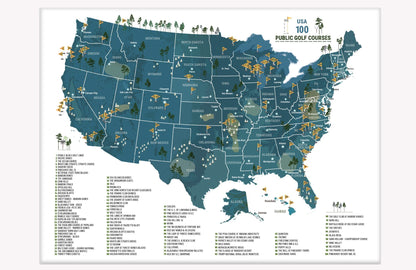100 PUBLIC Golf Course, Poster, Push Pin Option, PUBLIC, FRAMED Map OrderDesk 11X14 Navy 